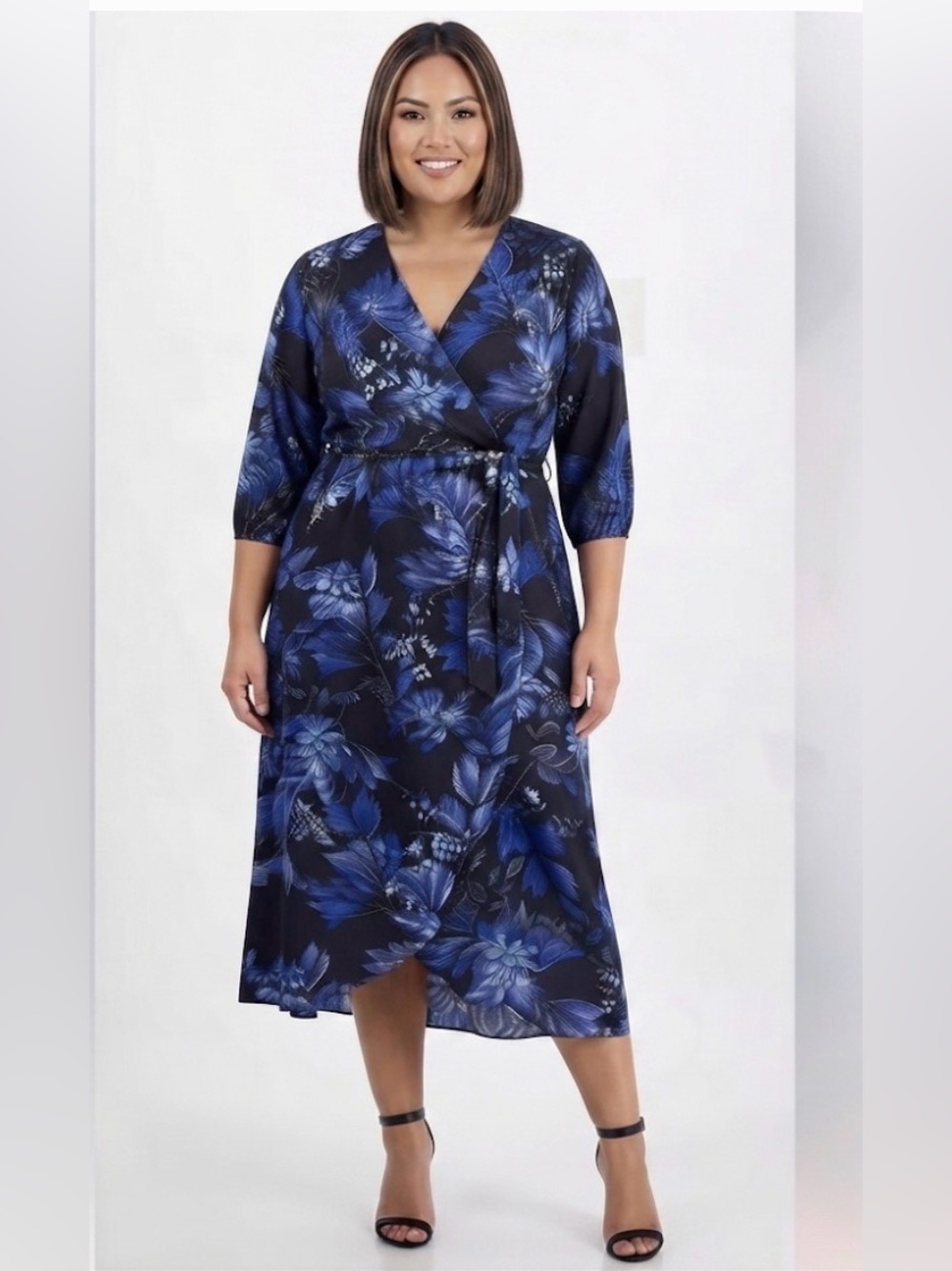 Connected Women's Floral-Print Faux-Wrap Maxi Dress